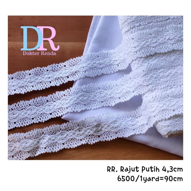renda rajut 4,3cm putih tengahan