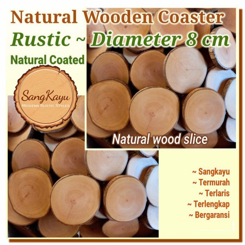 Coated Natural wooden coaster 8 Cm Tatakan gelas cangkir kayu alami