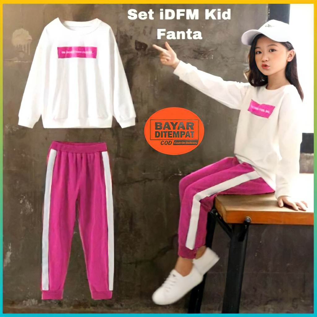 Set Fashion Baju Anak Perempuan Stelan Pakain Olahraga Cewek Setelan Training Angel Kid Umur 6-8th