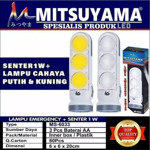 Lampu emergency senter LED MS-6033 2warna cahaya kuning +putih