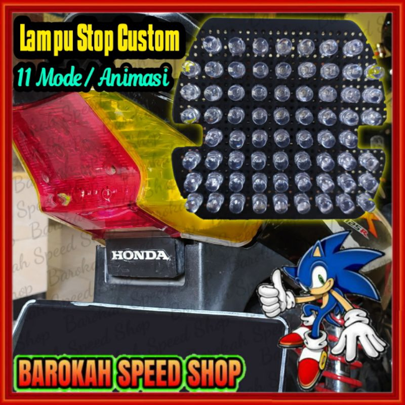 Lampu Stop Custom Supra X 125 D/R Full LED 11 Mode Animasi - Lampu Rem Strobo - Stoplamp Wave