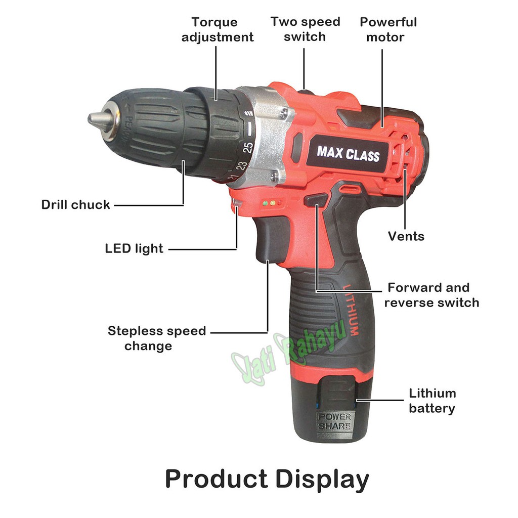 MAX CLASS MESIN BOR BATERAI , CORDLESS DRILL , BOR OBENG BOLAK BALIK CHARGING 12V - 36V