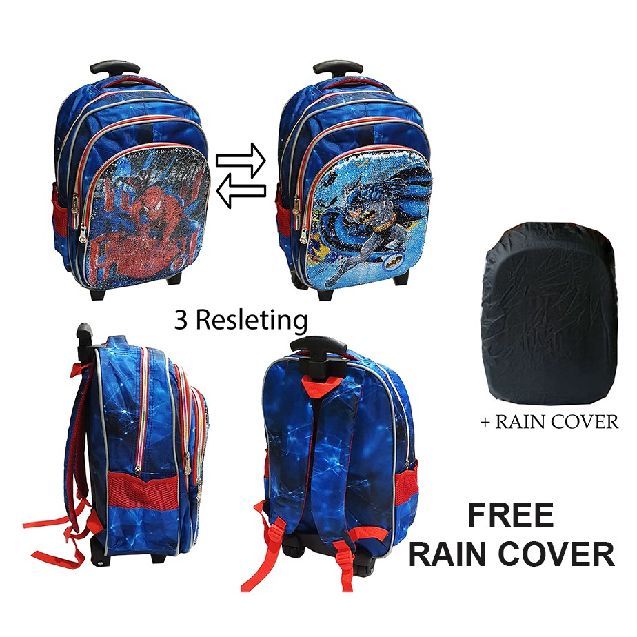 TERMURAH PROMO FREE RAIN COVER TAS TROLLEY DORONG SD Model Usap Berubah Gambar Karakter Anak Cowok