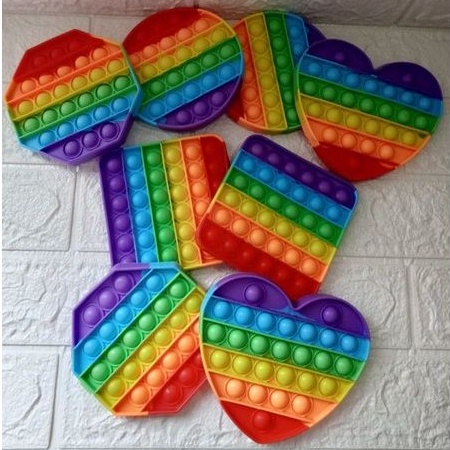 Mainan pop it murah popit Pop Its Square rainbow multicolor Fidget Toy Push bubble Penghilang Stress-8