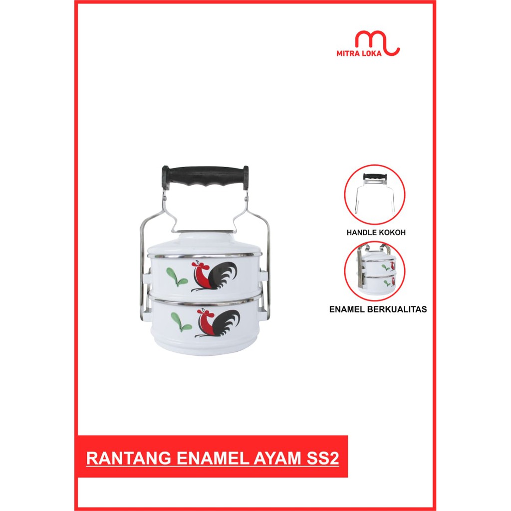 Mitra Loka Rantang 2 Susun Enamel Ayam Jago Tahan Panas Kedaung KIG Panci Anti Lengket