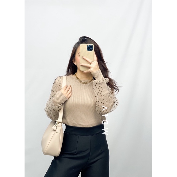 MDLV ~ C497# Luisa Polkadot Knit Top Atasan Blouse Polka Rajut Korea Import