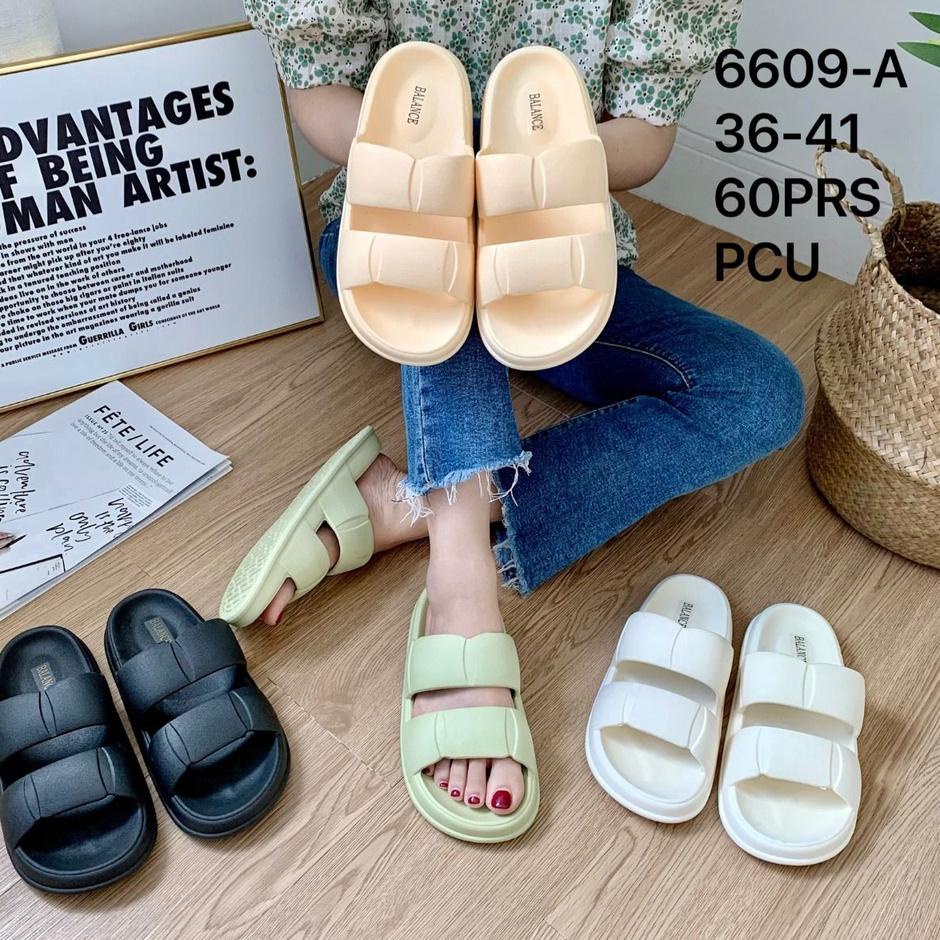 오 Sandal MINISO Slop Wanita Jelly Korea PVC Strap Bahan Karet Empuk Elastis Import Anti Slip BALANCE