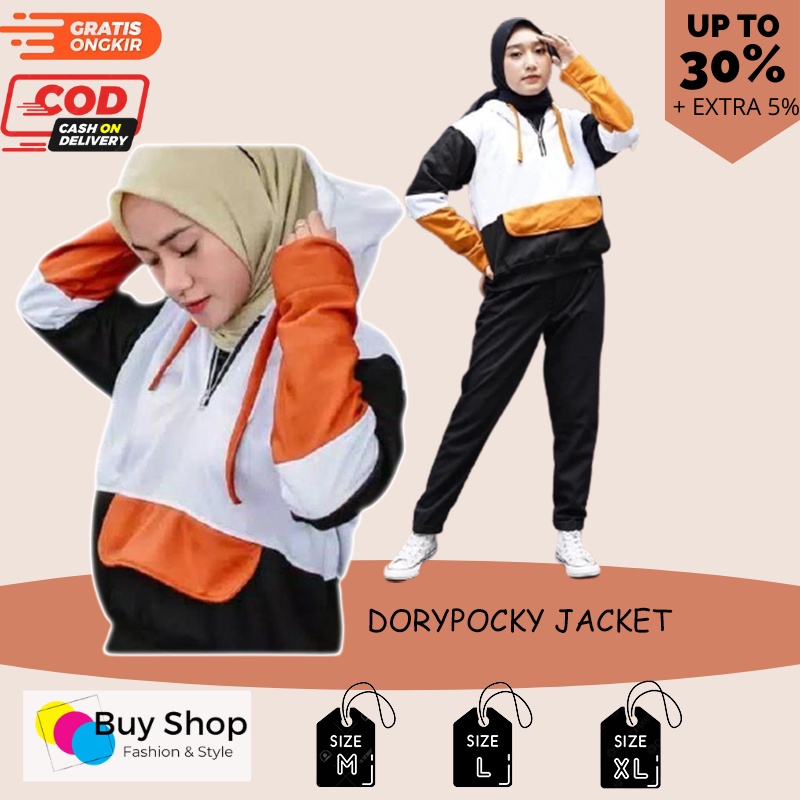 jacket hoodie wanita Dorypocky ukuran M L XL jaket cewek terbaru sweater korean styele wanita