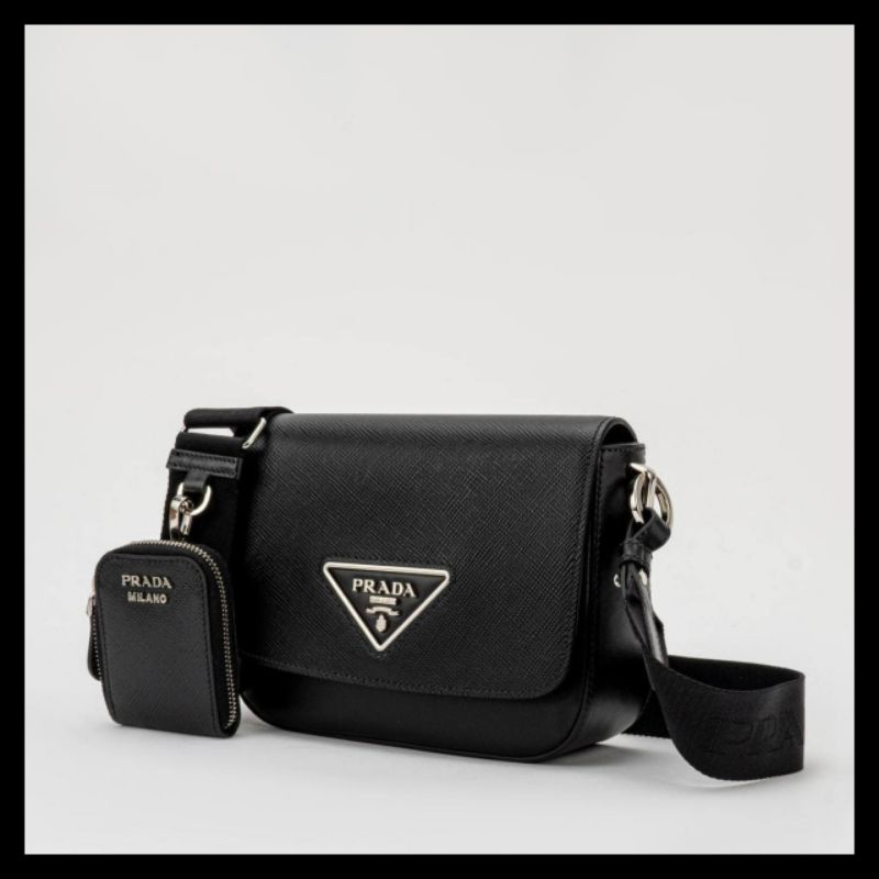 Jual Tas Wanita Prada Saffiano Lether Prada Identity Shoulder Bag Color Black. Branded Original