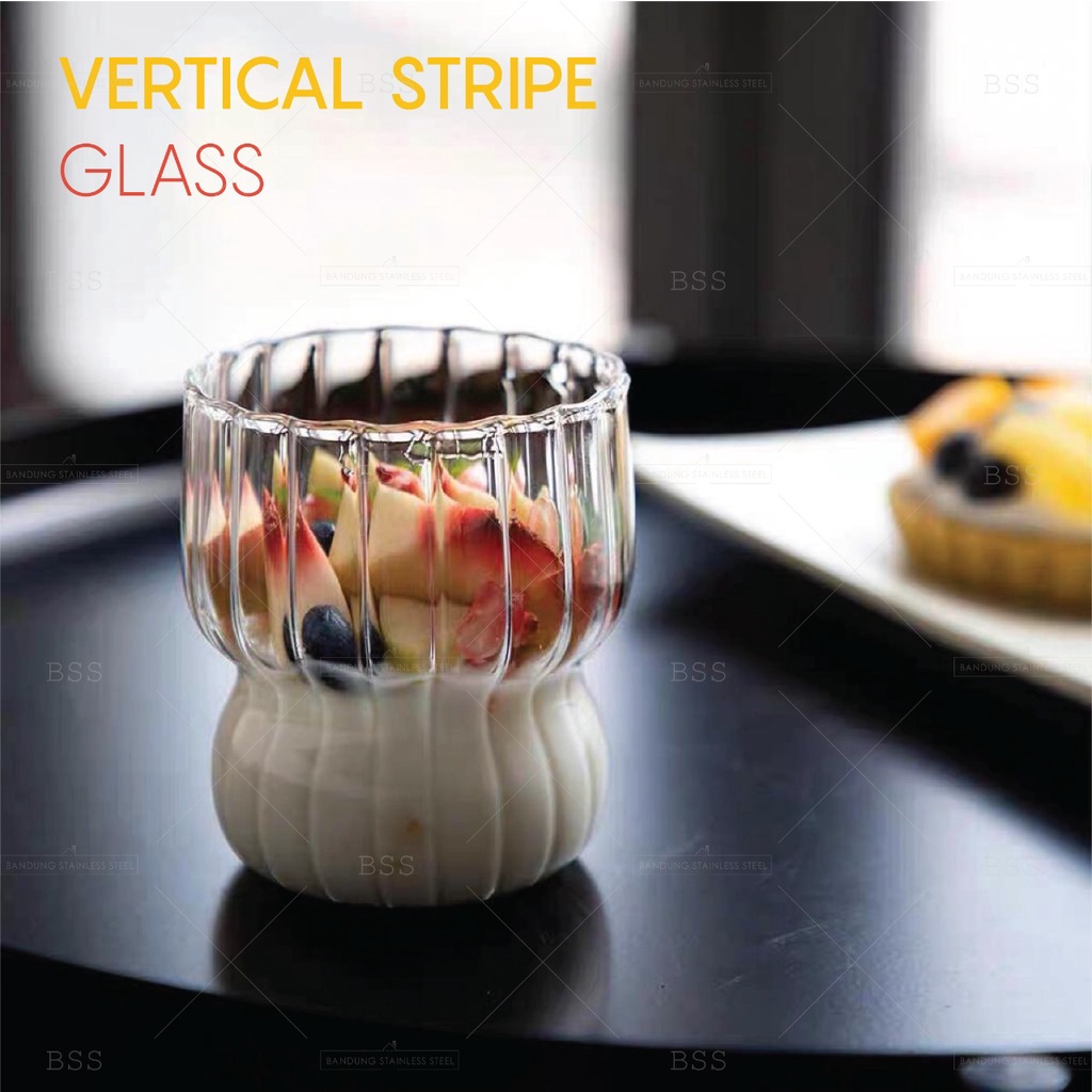 Gelas Kristal 300ml Lucu Dessert Kopi Susu Ripple Vertikal Stripe Glass Yo-Reum Aesthetic Korean Cafe Crystall Drinking Elegan Cantik