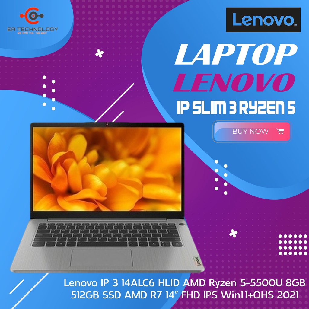 Lenovo IP 3 14ALC6 HLID AMD Ryzen 5-5500U 8GB 512SSD FHD IPS W11 OHS