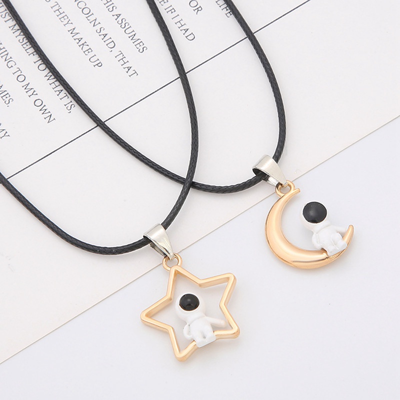 Fancyqube Kalung Desain Astronot Bintang Dan Bulan Bahan 925 Sterling Silver Untuk Pasangan