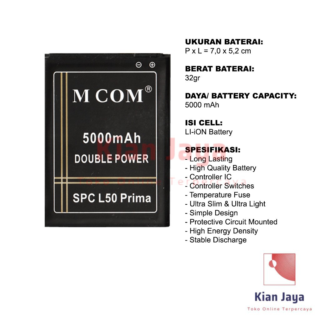 MCOM Baterai Hp SPC L50 Prima ZF2 L5 Prime Double Power Batre Batrai Battery Ori