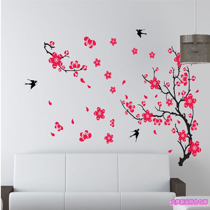 RELIZA Wall Sticker / Stiker Dinding 60X90 BUNGA SAKURA MERAH FLOWERS  AY818