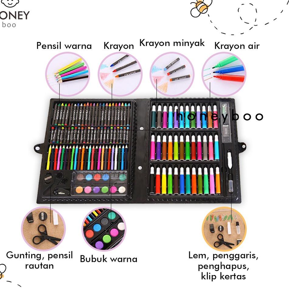

リ Honey Boo - Krayon Anak Set Koper 150 in 1 Crayon Full Alat Melukis Mewarnai Set ㊊