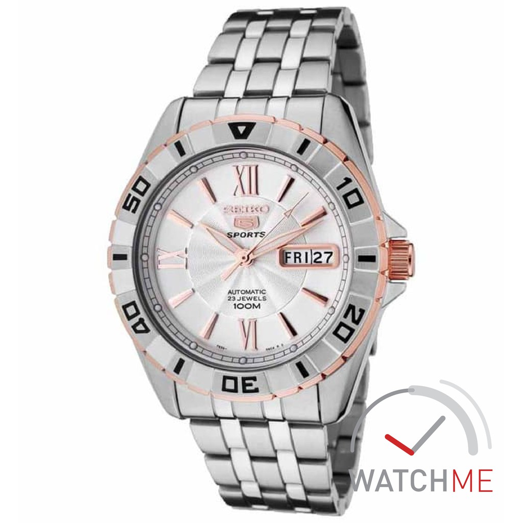 Jam Tangan Seiko 5 SNZH84 Automatic Silver Dial Rose Gold 100m Stainless Steel Original Garansi