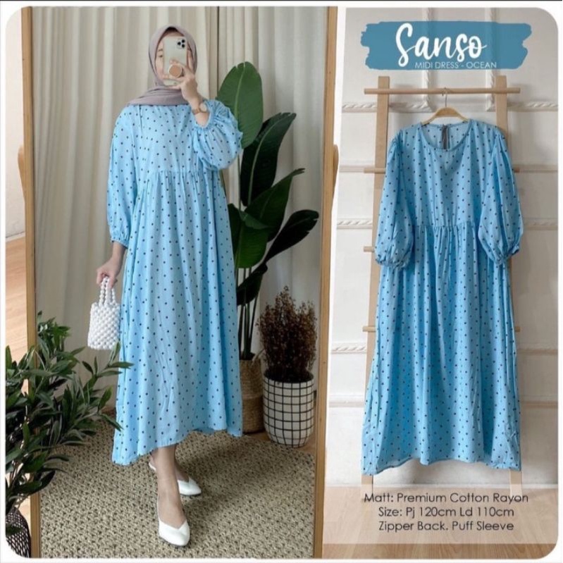 SANSO MIDI DRESS MOELA POLKA KATUN RAYON PREMIUM TERLARIS