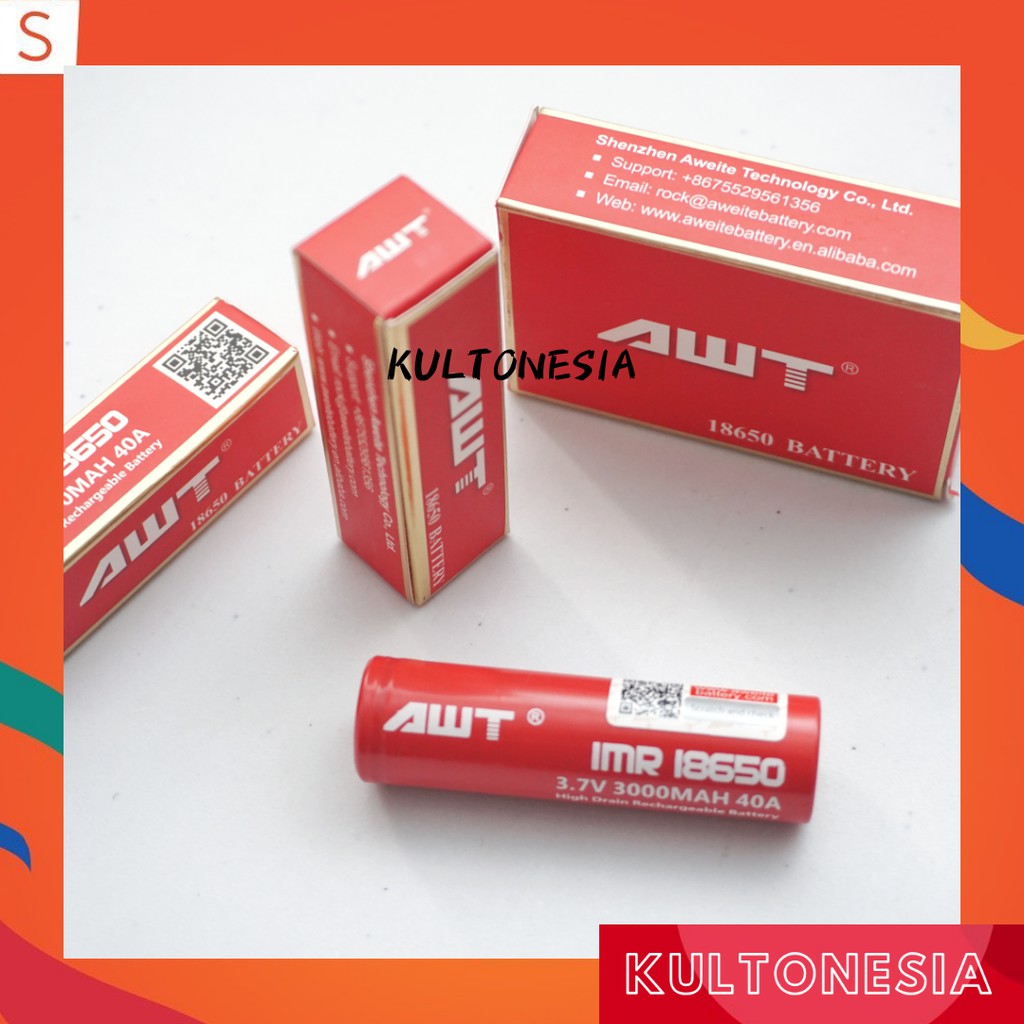 Baterai vape AWT 3000 mAH Baterai vapor 3.7V 3000MAH 40A