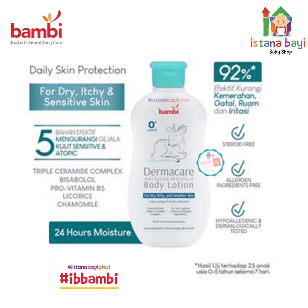 Bambi Baby Dermacare Advance Moisture Body Lotion 200ml | Lotion Pelembab Bayi Anak Khusu Kulit Atopic