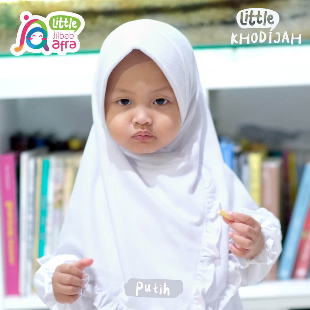 Jilbab Instan Anak Little Khodijah Putih - Little Jilbab Afra - Bahan Kaos, Adem &amp; Lembut