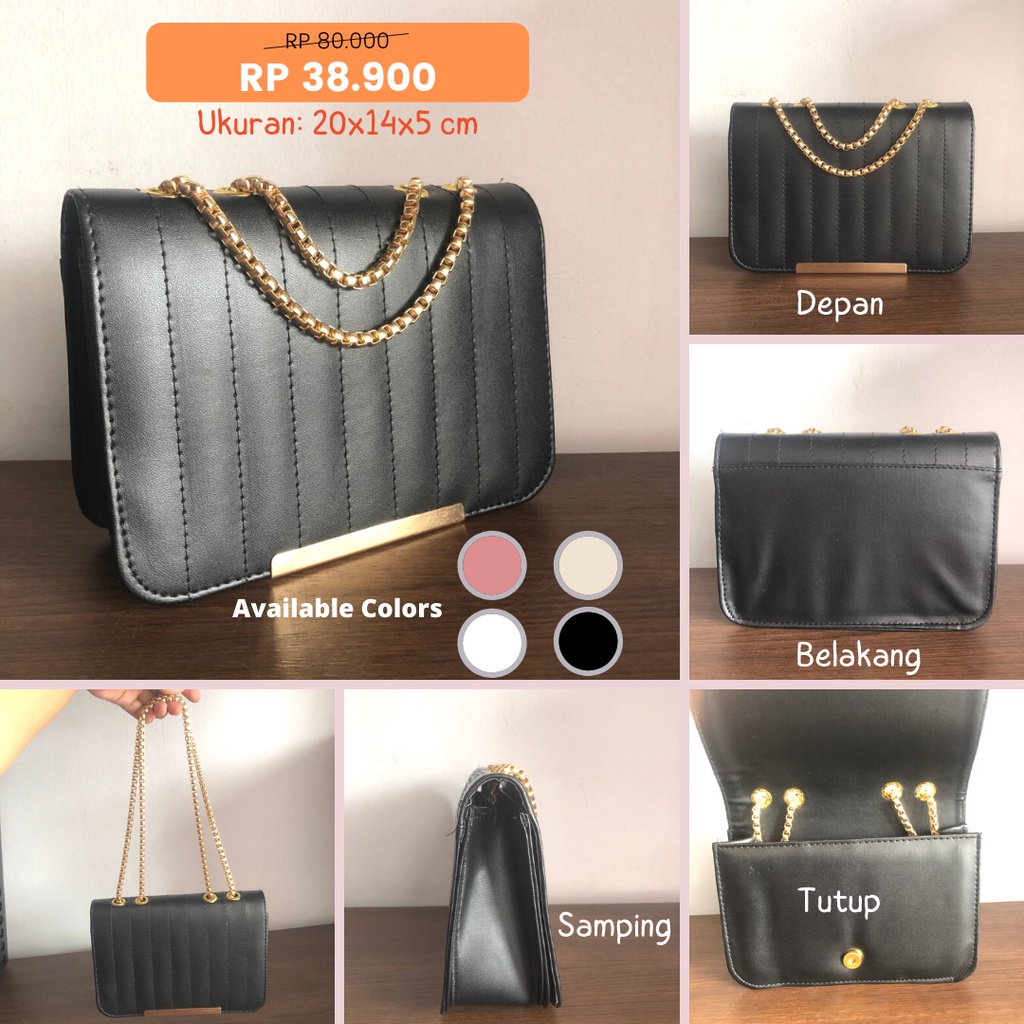 Tas slingbag/selempang wanita/cewek remaja tali rantai bahan kulit sintetis kekinian viral tiktok re