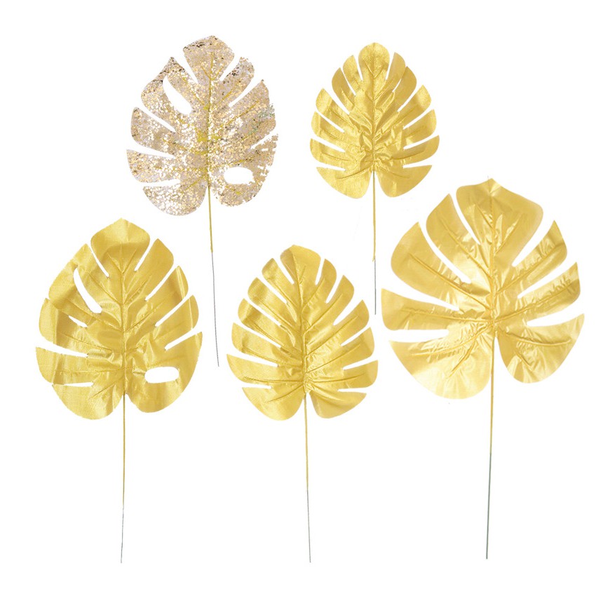 Daun Emas Monstera Dekorasi pernikahan / Daun Mable Emas / Daun Artifisial Plastik / Daun Palem