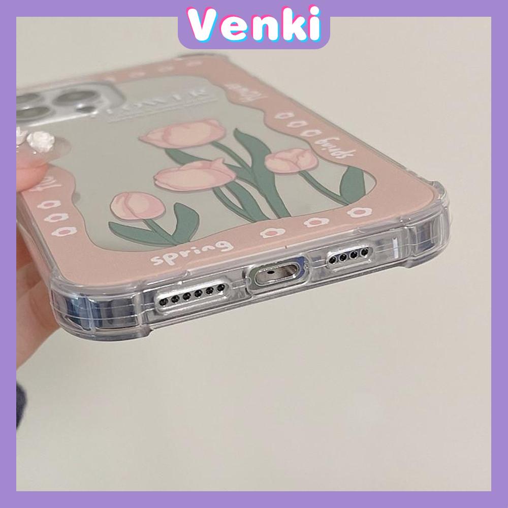 iPhone Case Acrylic HD Mirror Laser Airbag Shockproof Protection Camera Cute Pink Tulip Flower Compatible For iPhone 11 iPhone 13 Pro Max iPhone 12 Pro Max iPhone 7 Plus iPhone xr