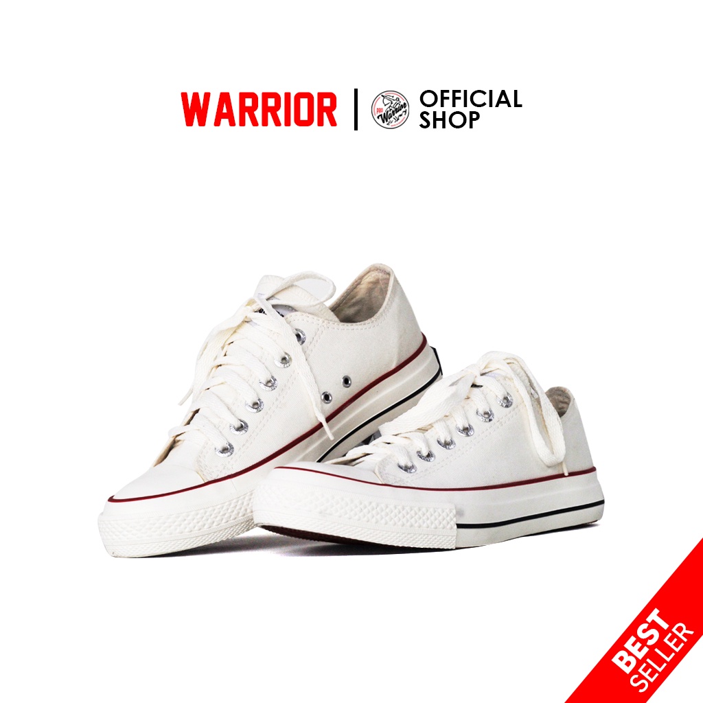 Sepatu Warrior Pro Putih List Merah - Sepatu Warrior Putih