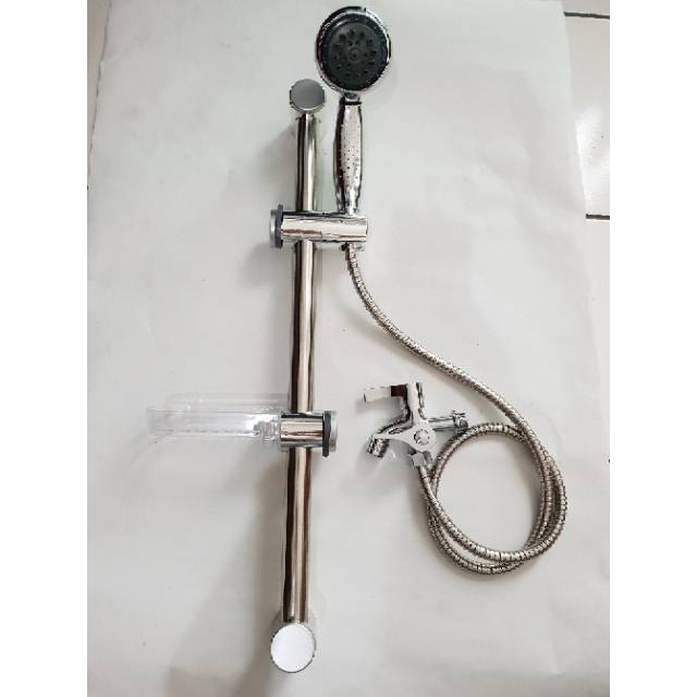 Paket Set Hand Shower Tiang Standing Kamar mandi Set Lengkap + Kran Cabang 2 Lobang Bagus Murah