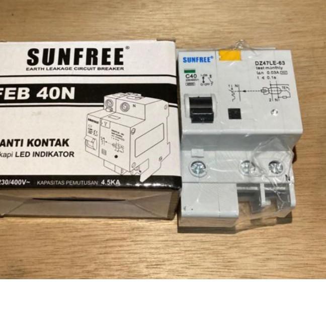 ♙ Anti Kontak / ELCB 2 Pole 40 Amper Sunfree ☃