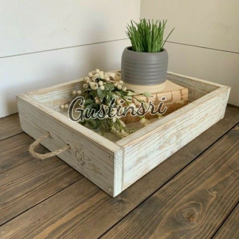 TRAY RUSTIC NAMPAN KAYU RUSTIC NAMPAN KAYU UNIK BAKI KOTAK SESERAHAN HANTARAN PERNIKAHAN KAYU JATI B