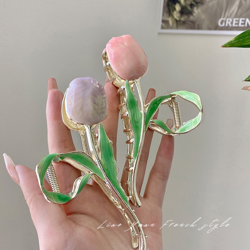 Jepit Rambut Bentuk Tulip Bahan Enamel Untuk Wanita