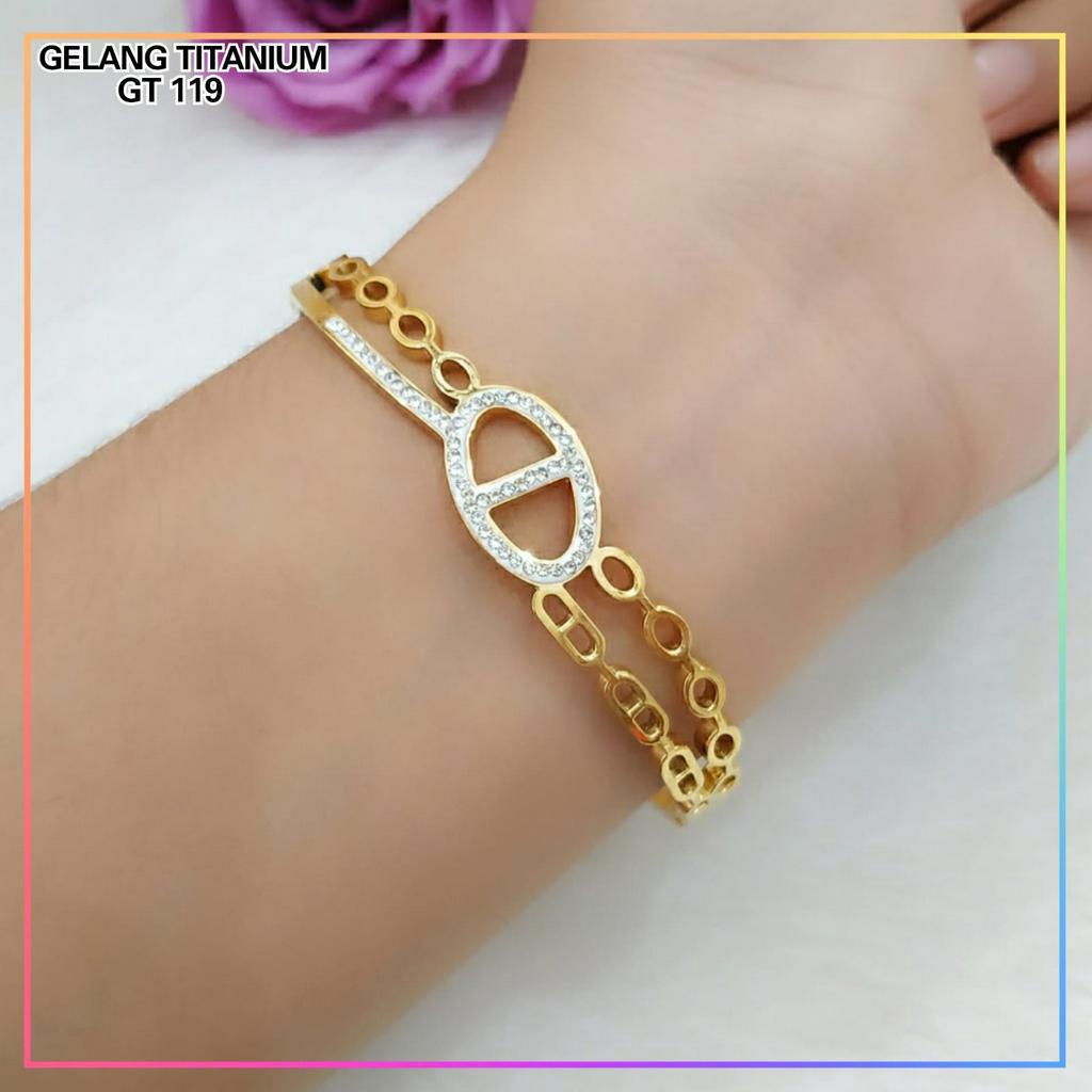 Gelang titanium/stainless steel Gelang Bangle Rantai Bulat Gold Perhiasan Anti Karat GT 119