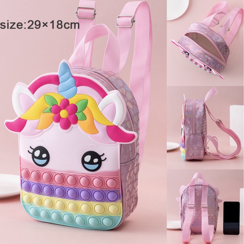 【COD】Tas Ransel Pop It Unicorn Makaron Rainbow Murah Anak Penghilang Stress Pop it MUAT HP