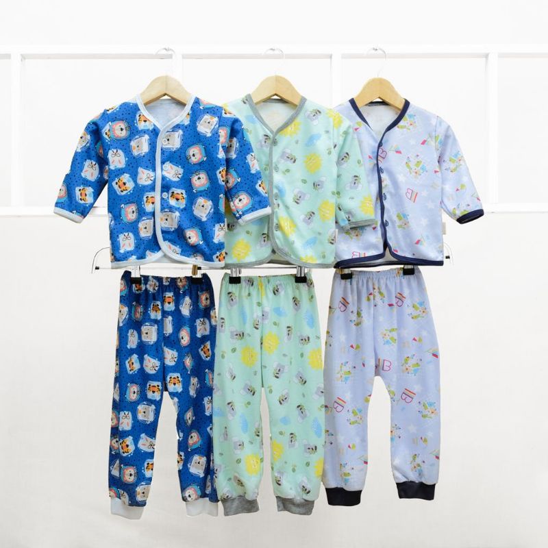 SETELAN BAJU BAYI BABY KERMIT BAJU PANJANG KANCING DEPAN + CELANA PANJANG UKURAN SML UMUR 1-3 TAHUN 