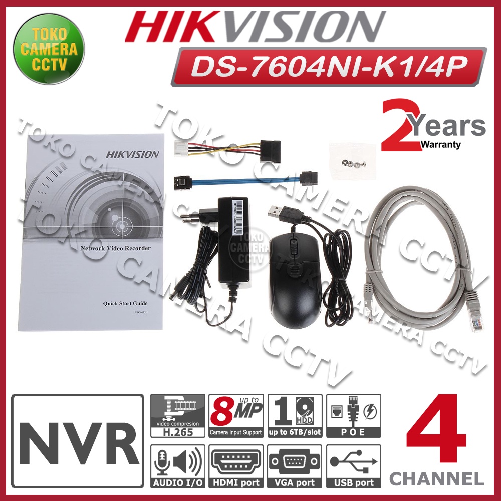 NVR HIKVISION 4 CHANNEL DS-7604NI-K1-4P POE ONVIF