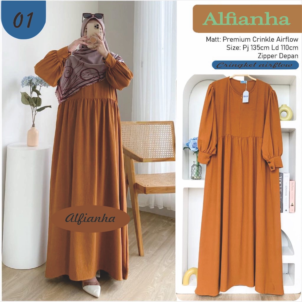 Hane Dress Polos Wanita Kekinian Crinkle Airflow Premium LD 110 By Alfianha