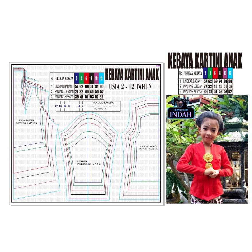 pola baju pola jahit KEBAYA KARTINI ANAK 2 - 12thn