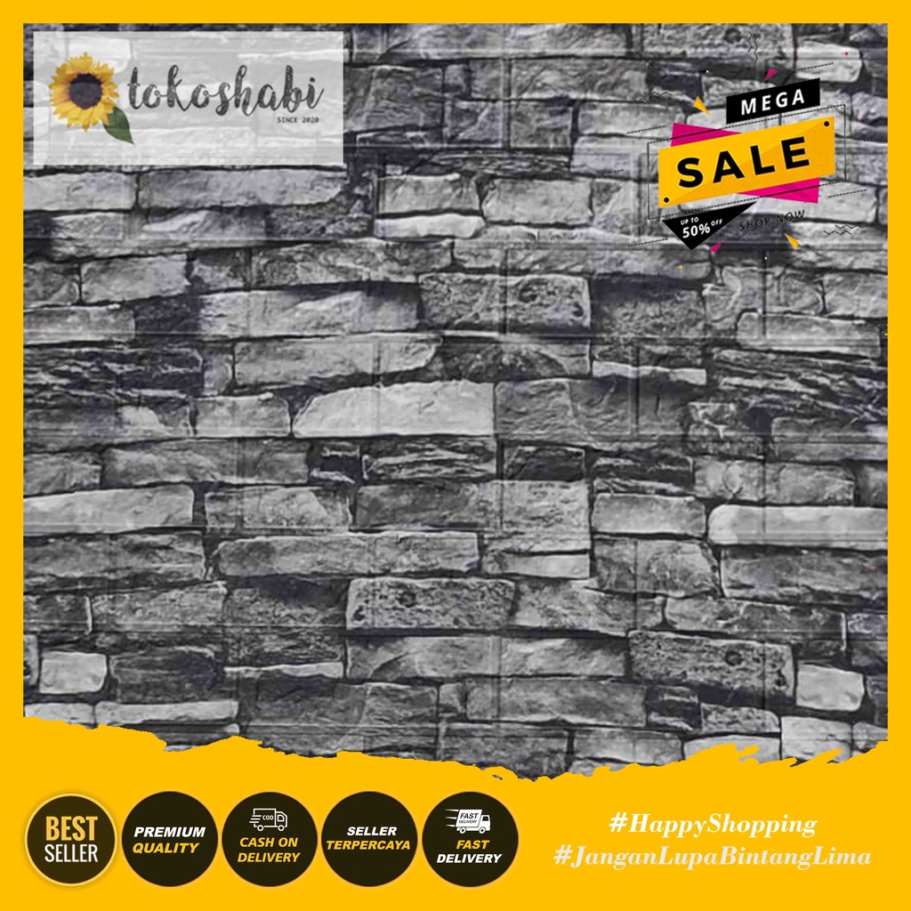 Wallfoam Sticker 3D Modern Foam Wallpaper Dinding Karakter Motif Batu Alam-Batu Alam Abu Tua