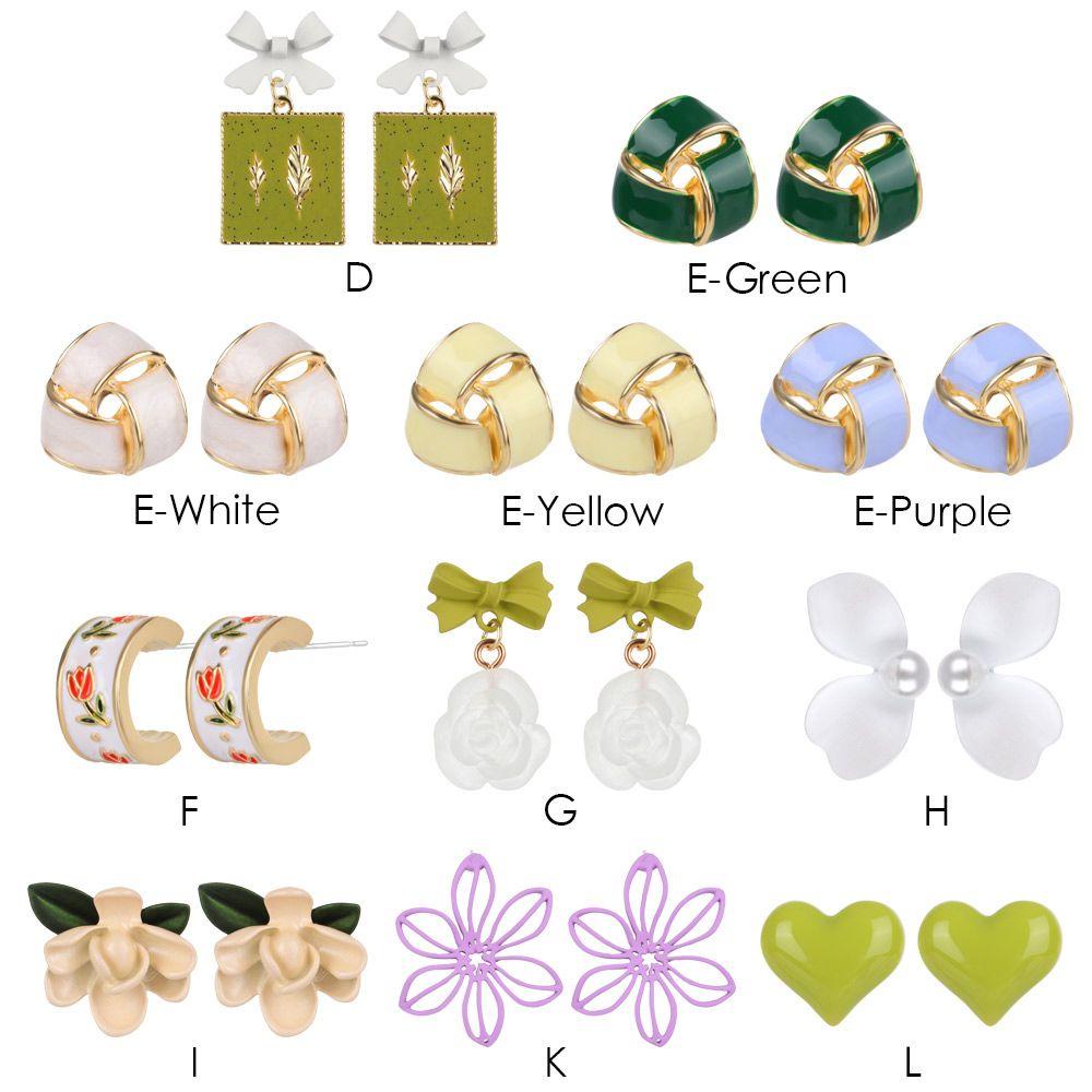 Solighter Anting Bunga Musim Semi Kreatif Hijau Putih Biru Temperamen Ornamen Ear Studs