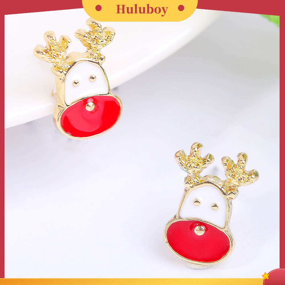 Hu Hu Hu Hu Hu Alat Bantu Pasang Kacamata♡ Anting Tusuk Wanita Bentuk Kepala Rusa Hias Berlian Imitasi Untuk Pesta Natal