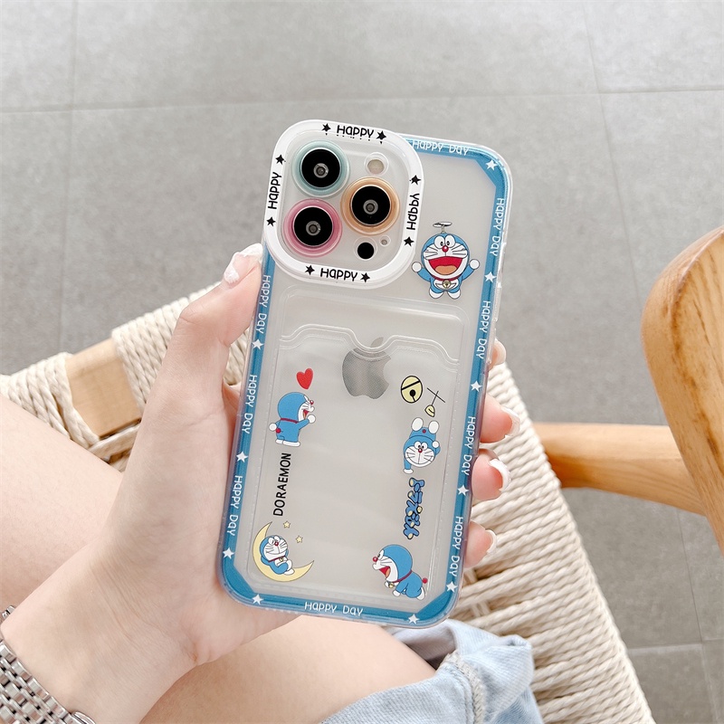 Soft Case Pelindung Lensa Transparan Motif Kartun Doraemon Beruang Untuk iPhone 12 13 Pro MAX 11 X XR XS MAX 7 8 Plus