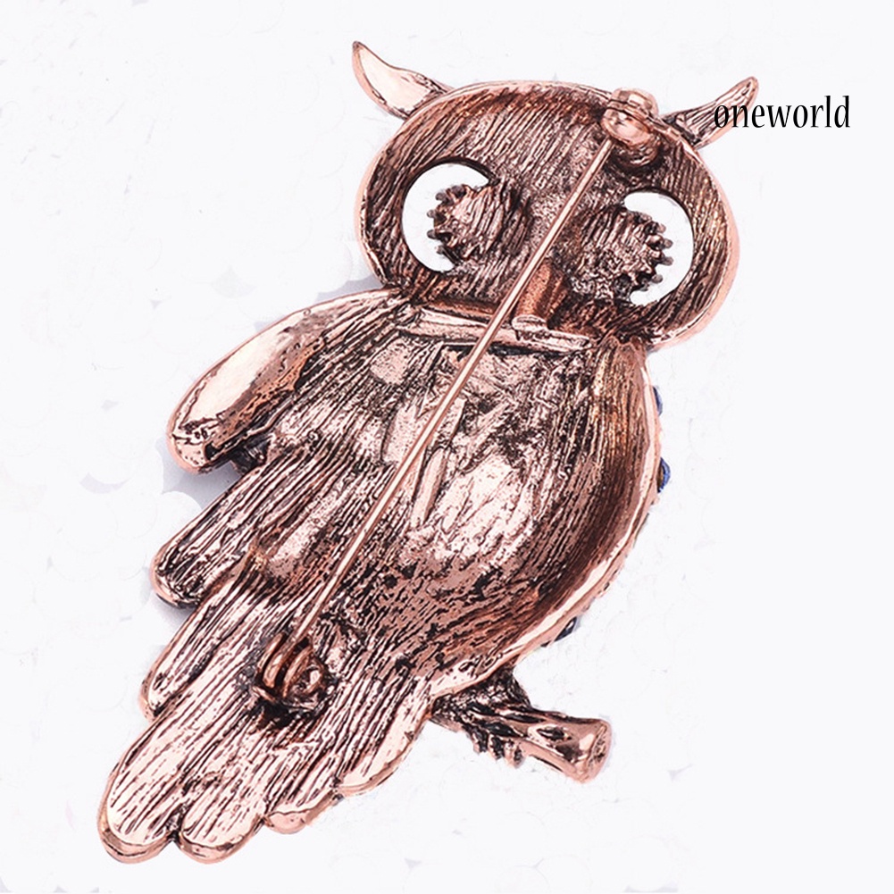 OW@ Unisex Retro Cartoon Owl Inlaid Rhinestone Hollow Brooch Pin Clothing Accessory