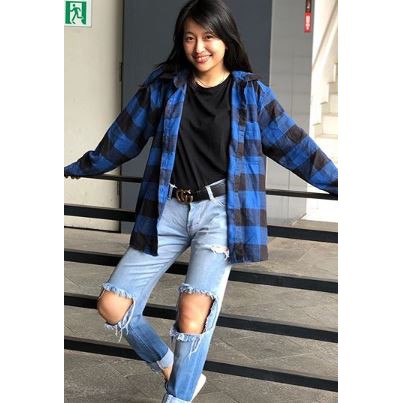 American Eagle Flanel Boyfriend Fit Shirt UNISEX - Blue