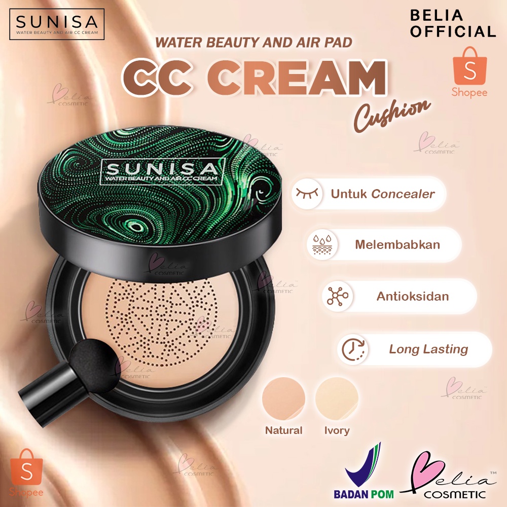 ❤ BELIA ❤ BIOAQUA x SUNISA CC Cream Cushion | Netto 20g | BB Cushion | Foundation | Make Up | Full Coverage | Waterproof | Long Lasting | BPOM