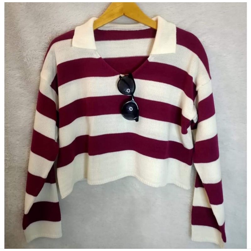 FUJI CROP RAJUT TEBAL/SWEATER STRIP WANITA