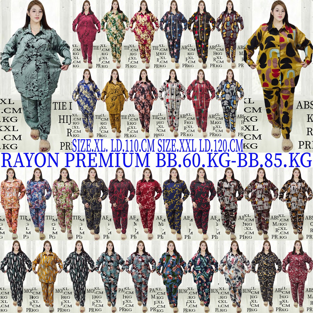 ISANNY PIYAMA PP SIZE.XL,XXL RAYON PREMIUM / ABSTRAK / BUNGA / READY STOK