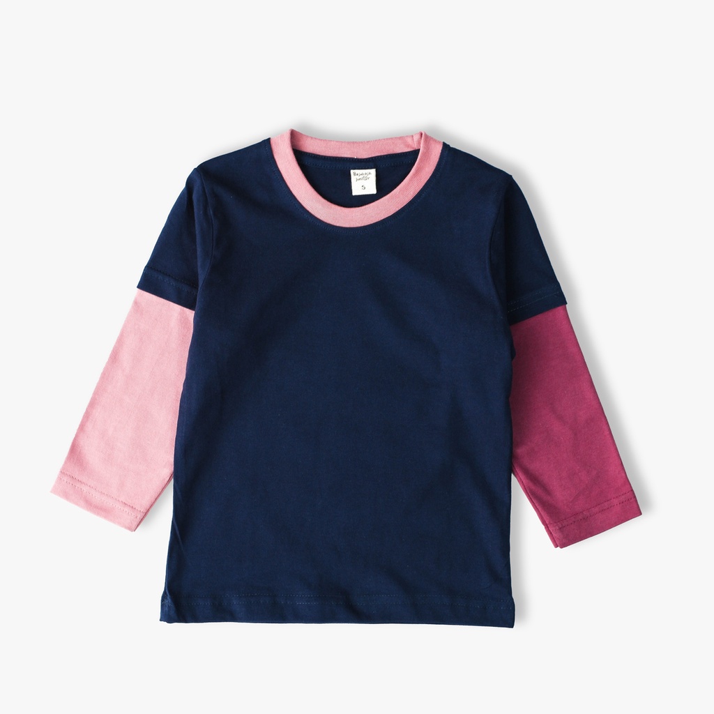 Bajubaja junior macaroon kids / kaos kombinasi tangan panjang anak bahan cotton combed 24s