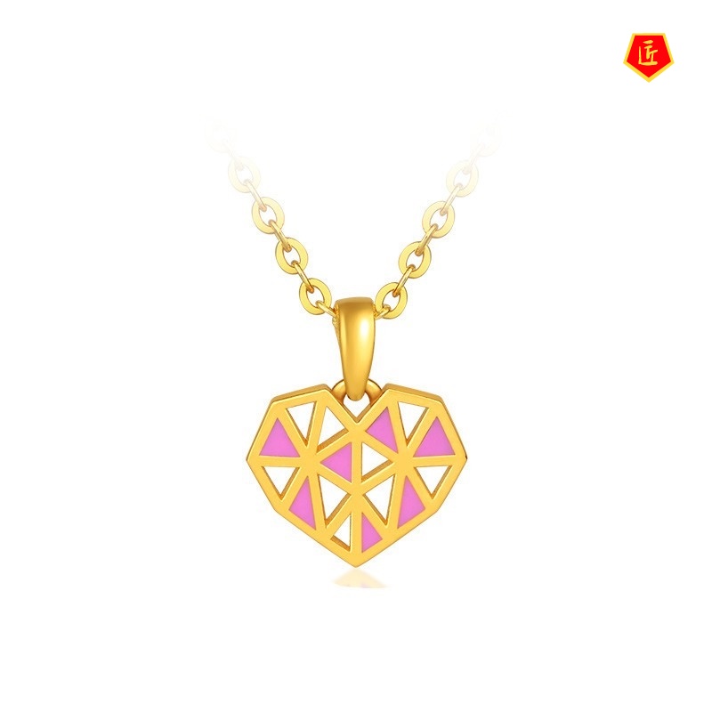 [Ready Stock]Creative Love Heart-Shaped Enamel Fashionable Golden Pendant