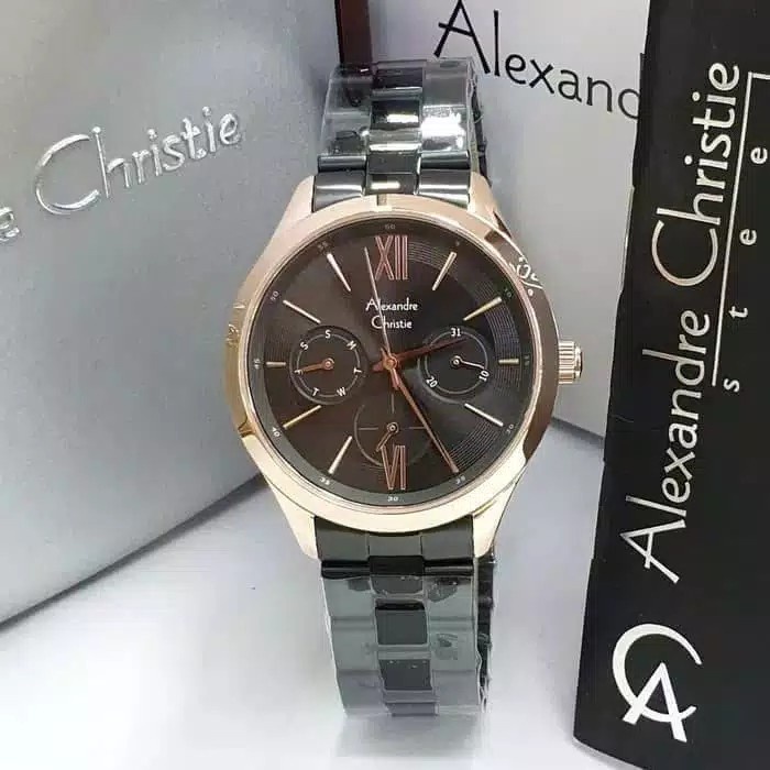 Jam tangan wanita Alexandre Christie AC 2863 AC2863 black rosegold Original